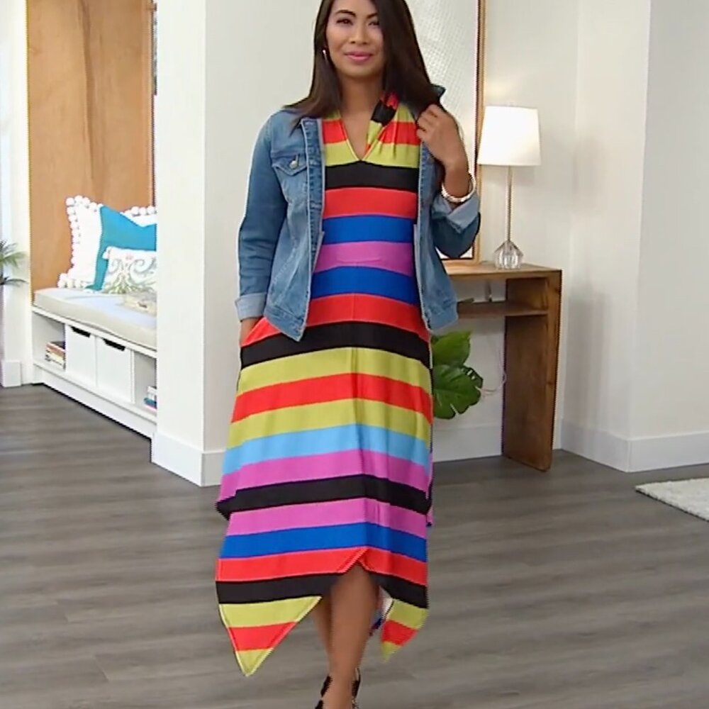 NWT Colorful Coldesina Asymmetric Hem Striped Sleeveless Kayla Dress - Pockets